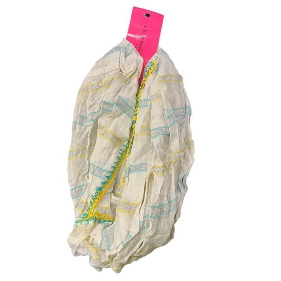 Betsey Johnson Infinity Scarf Shrug Crocheted Edges Silver Metallic Aqua NWT - Picture 2 of 4